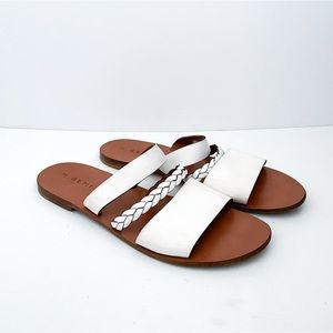 M Gemi White Leather Leather Strappy Braided Open Toe Sandals